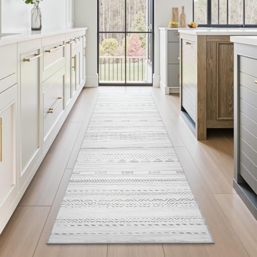 2x10 Runner Rug Machine Washable Non Slip Area Rug Distressed Neutral Moroccan Boho Rug Ultra Soft Floor Runners for Hallways for Entryway Laundry Room Kitchen, Grey - Image 3