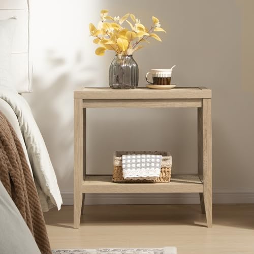 SICOTAS Rattan End Table Night Stand with Storage, Long Bedside Table - Image 6