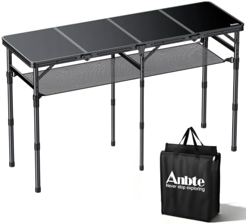 Anbte 4-Fold Camping Table, 46” X 16” Portable Folding Camping Table, Black by Anbte
