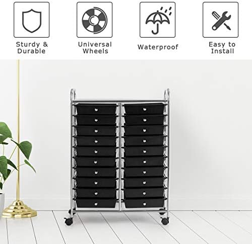 Giantex 20 Drawer Rolling Storage Cart Tools Scrapbook Paper Office School Organizer (25 x 15 x 35 Inch, Black) - Image 5