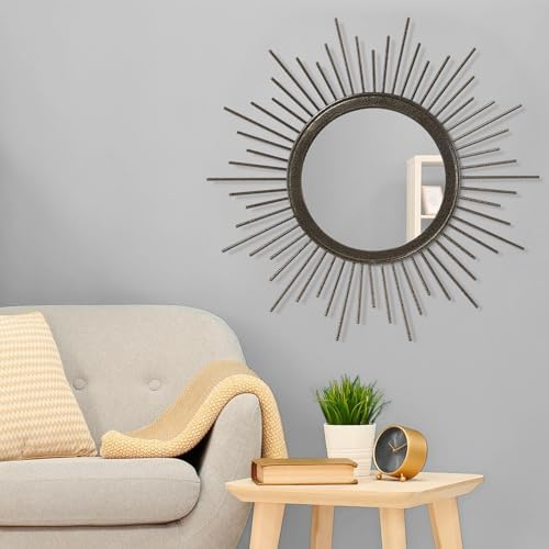 Large Sunburst Wall Mirror, Round Home Modern Metal Art Mirror for Bathroom Living Room Hallway Bedroom Balcony Farmhouse 24" x 24" - Image 3