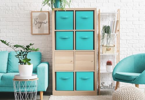 Sorbus Fabric Storage Cubes, 6-Pack Foldable Bins (11 Inch, Aqua) - Image 4