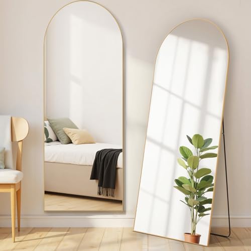 Arched Mirror Full Length, Upgraded 21"x64" Body Wall Mirrors with Shatter-Proof Glass, Floor Standing, Hanging or Leaning, Large Tall Arch Mirror with Stand Aluminum Alloy Frame by Aidoly