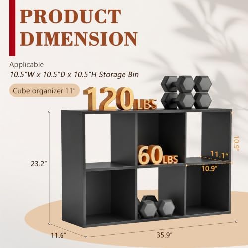 6 Cube Storage Organizer, Multifunctional Bookcase, Black Cube Bookshelf - Image 2