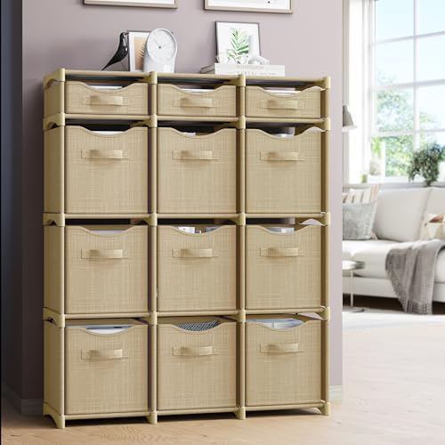 Cube Storage Organizer with Storage Bins Included - The Perfect Closet Organizers and Storage Solution. Includes 12 Storage Cubes, Great For Toy Storage, Closet Storage, Clothes Storage (Beige) - Image 6