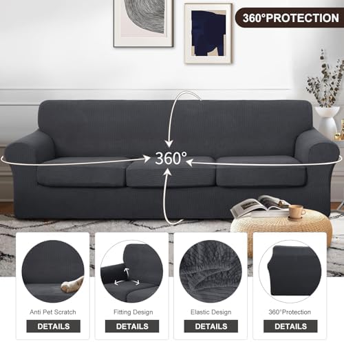 U-NICE HOME 4 Pieces Oversized Stretch Couch Cover Slipcover, Dark Grey - Image 4