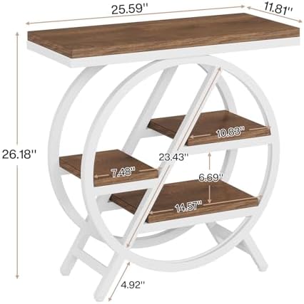 Tribesigns End Table for Living Room, 3-Tier Narrow Side Table with Storage, Wood Sofa Side Table with Geometric Metal Frame, Industrial Nightstand and Bedside Table for Bedroom (Light Brown+White) - Image 2