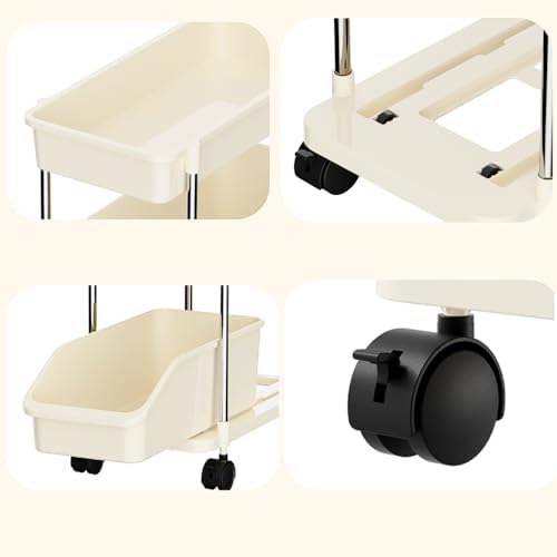 Slim Storage Cart 4 Tier Slim Rolling Utility Cart with Pull-Out Baskets & Wheels for Narrow Space in Kitchen Dining Room Bathroom Laundry Room Cream White (Width 6.3 Inches) - Image 7
