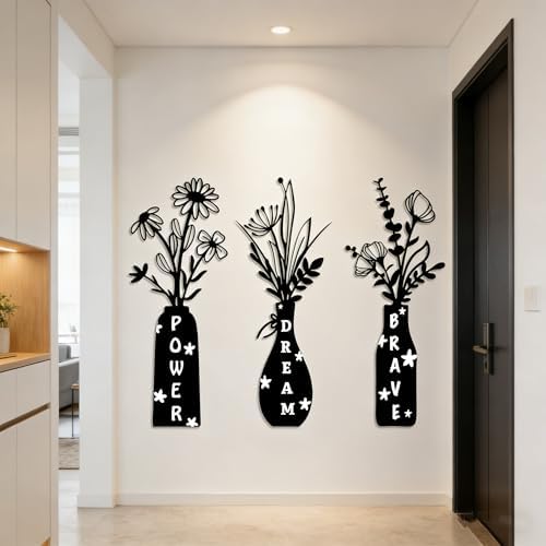 3 Pack Floral Vase Wall Decals - Power Dream Brave Inspirational Stickers, Removable Black Vinyl Wall Art for Bedroom, Living Room, Home Office, Apartment Dorm Decor - Image 4