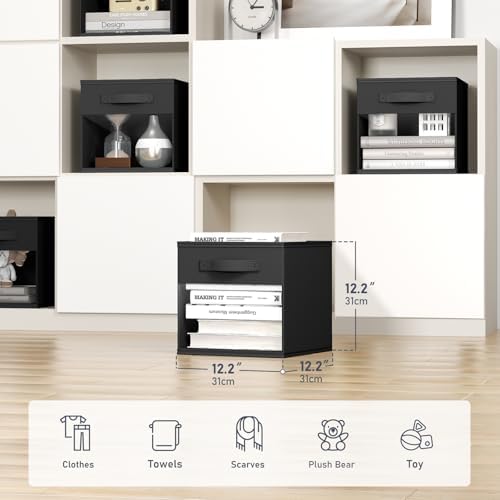 DIMJ Collapible Storage Cubes, 12.2 Inch Cube Storage Bins with Window, Fabric Baskets for Shelves, Foldable Cube Storage Organizer Cube Bins for Closet, Shelves, Home, Office, 6 Packs, Black - Image 2