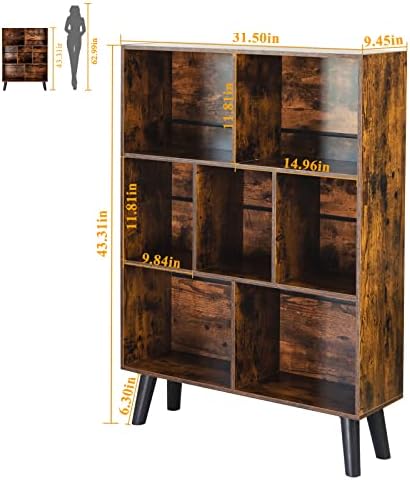 LEYAOYAO Cube Bookshelf, Mid-Century Modern Book Shelf with Legs, Brown - Image 2