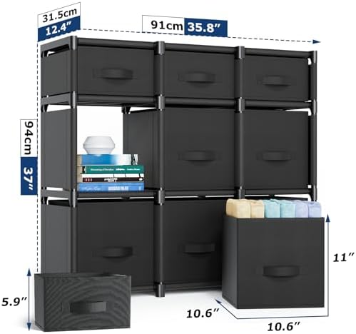 Mavivegue 9 Cube Storage Organizer, Closet Organizers and Storage, Cube Storage Shelf, Easy to Assemble with Storage Drawers, DIY Closet Cube Organizer for Living Room, Bedroom, Dorm Room-Black - Image 2