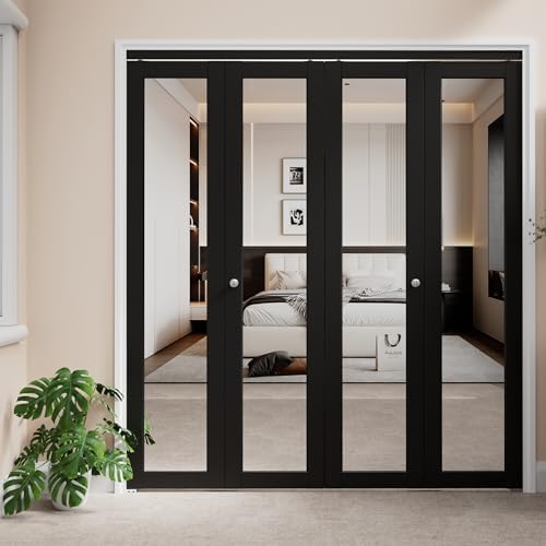 Bifold Doors for 72" x 80" Opening, Mirror Interior Folding Closet, Black - Image 2