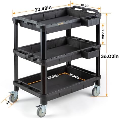 ELAFROS 3-Shelf Heavy Duty Rolling Utility Cart, 32.4 x 18.3 in - Image 2