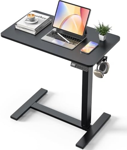 28"x 16" Electric Overbed Table, Rolling Laptop Desk for Bed, Black by YOLEZO
