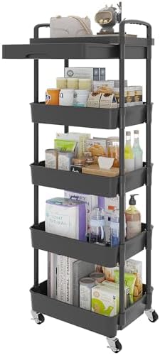 Calmootey 5-Tier Utility Cart with Drawer & Wheels, Storage for Home,Office by Calmootey