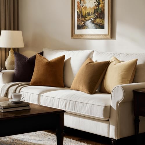 MIULEE 24x24 Inch Pack of 2 Euro Velvet Throw Pillow Covers Golden Brown - Image 4