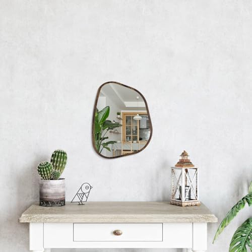 Asymmetrical Mirror Irregular Oval Wall Mirror Modern Wood Frame Unique Shape Wall Mounted Vanity Artistic Mirror Decorative for Living Room Bedroom Bathroom Entryway Hallway 14"x10" - Image 4