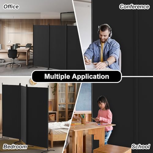 Kokorona 3 Panel Room Divider, 6FT Tall Folding Privacy Screen Wall Dividers, Portable Privacy Screen Freestanding Room Divider for Room Separation, Included - Cover Strips, Black, 102''W x 71''H - Image 6
