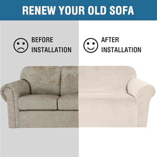 H.VERSAILTEX Stretch Sofa Covers Large Couch Covers Sofa Slipcovers Furniture Protector Soft with Non Slip Elastic Bottom, Feature Thick Comfy Rich Velour (XL Sofa, Ivory) - Image 6