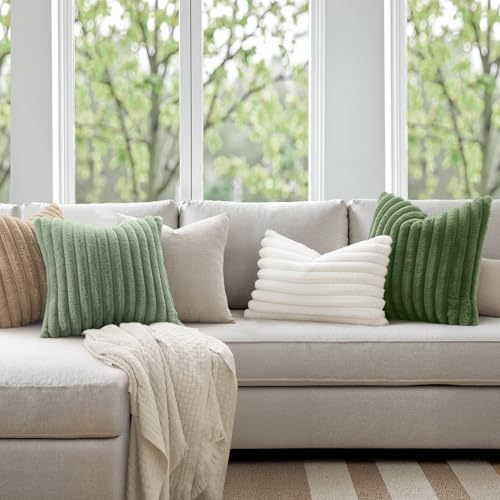 MIULEE Faux Fur Lumbar Throw Pillow Covers 12x20 Set of 2 Moss Green - Image 2