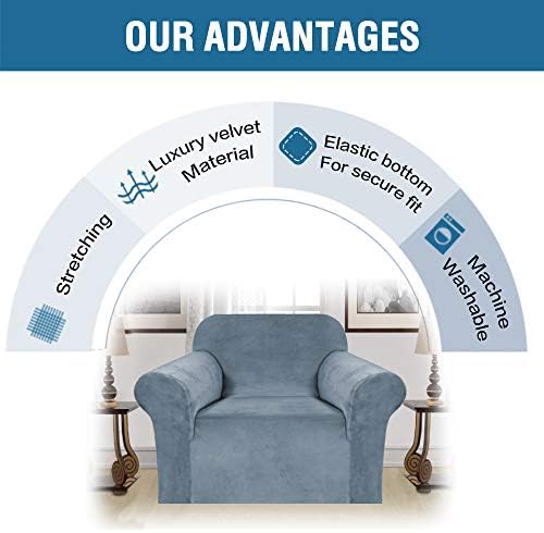 H.VERSAILTEX Stretch Velvet Armchair Cover Couch Covers 1 Cushion Chair Slipcover for Living Room Furniture Cover Crafted from Thick Comfy Rich Velour (Chair 31"-49", Stone Blue) - Image 5