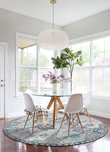Lahome Moroccan Washable Round Area Rug, Soft Blue Vintage Round Rugs 6ft - Image 6