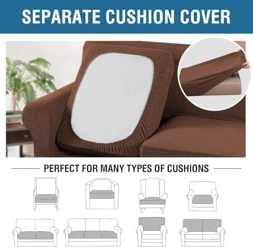 H.VERSAILTEX 4 Piece Stretch Sofa Covers for 3 Cushion Couch Covers for Living Room Furniture Slipcovers (Base Cover Plus 3 Seat Cushion Covers) Thicker Jacquard Fabric (Large Sofa, Caramel) - Image 5