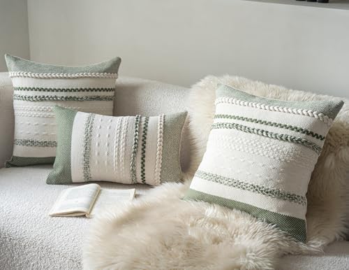 Cethom Boho Throw Pillow Covers 20x20 Inch Set of 2, Green Textured Decorative Couch Pillow Cases for Farmhouse Home Decor, Accent Cushion Cover for Sofa, Bed, Living Room, Bedroom - Image 5