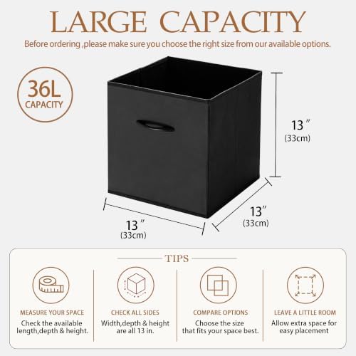 WUIKE 13 Inch Cube Storage Bins, Black, Faux Leather Front, 4-Pack - Image 2