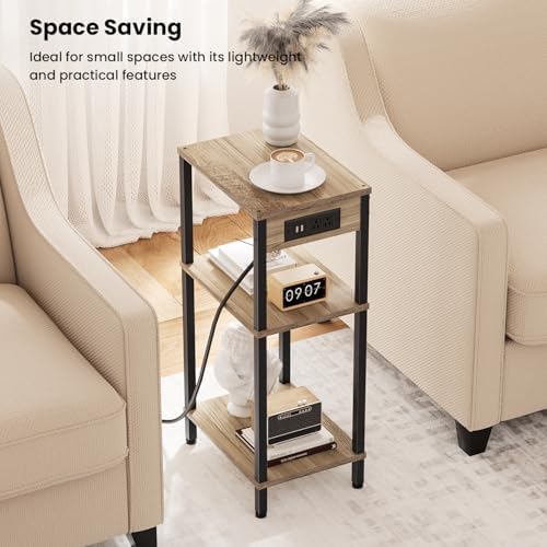 Tall Side Table with Charging Station, 30 Inch Tall End Tables Living Room - Image 6