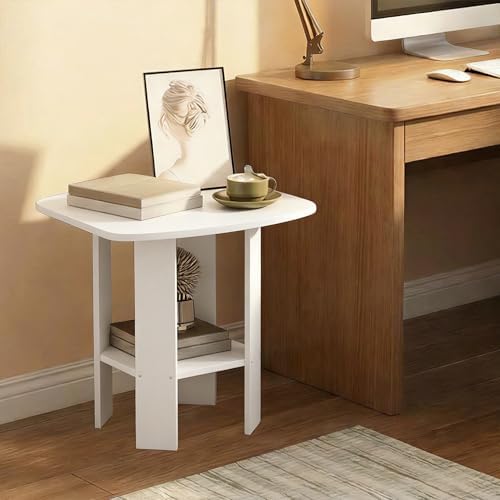 Furinno Simple Design Side Table, 2-Tier Square Modern End Table, Open Shelves Night Stand, Bedside Table, Rounded Corner, Easy Assembly, for Living Room, Bedroom, White - Image 4