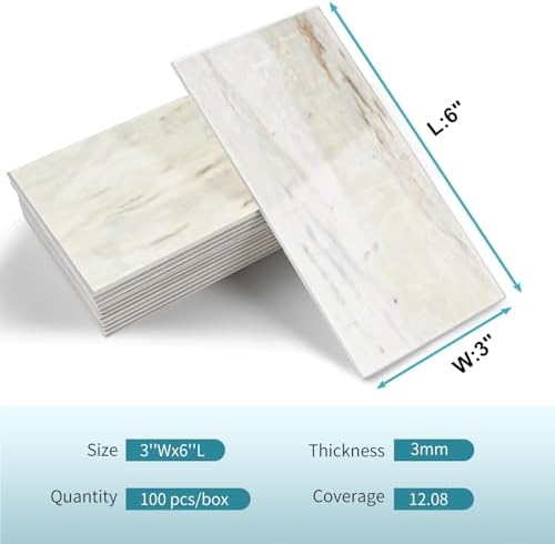 Vamos Tile 4-Piece Glossy Wooden Marble Grain Peel & Stick Backsplash Tile - Image 2