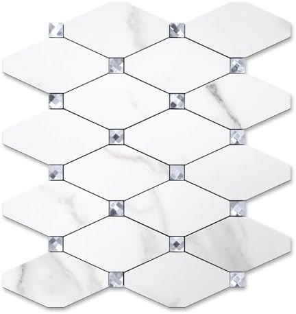 STICKGOO 1 Sheet Peel and Stick Backsplash, Calacatta Stick on Aluminum Composite Tiles Stikers, Self Adhesive Mixed Glass Backsplash for Kitchen, Bathroom, Fireplace, RV by STICKGOO