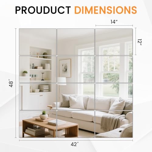 12Pcs 12″×14″ Glass Gym Mirror for Home Gym, HD Wall Mirror Tiles for Home Gym, Bedroom, Living Room, Door, Closet - Image 6