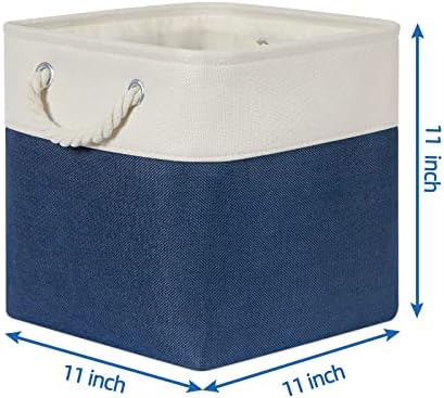 Temary Fabric Storage Cubes 11x11 Cube Storage Bins 4Pack Blue Basket for Organizing Home, Closet, Empty Gift Baskets with Handles (White&Blue) - Image 2