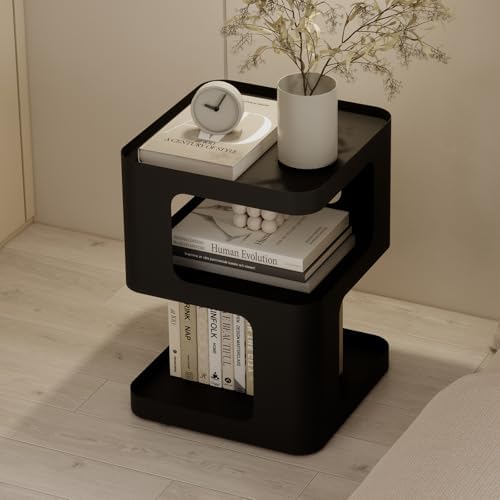 Modern Side Table for Sofa & Couch,Black Metal Bedside Table,3 Tier end Tables with Storage for Living Room & Bedroom,Compact Nightstand for Small Spaces,No Assembly Required - Image 5