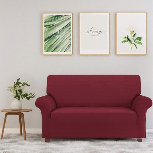 ZNSAYOTX Loveseat Covers High Stretchy Spandex Pet Friendly Sofa Slipcover 1 Piece Non Slip Couch Furniture Protection Covers (Wine Red, Loveseat) - Image 2