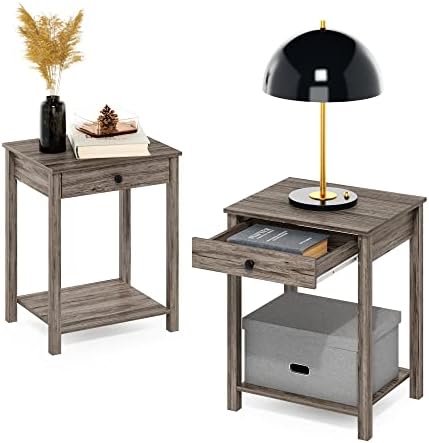 Furinno Classic Set of 2 Side Table with 2-Tier Open Shelf, Rustic Oak by Furinno-FitsYourSpaceFitsYourBudget