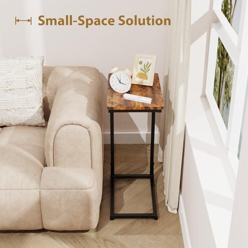 C Shaped End Tables Couch Table TV Trays Set of 2, 7" Wide, Rustic Brown - Image 5