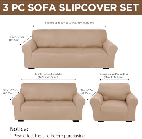 Peryiter 3 Pcs Couch and Loveseat Sofa Covers,Sand,Milk Silk - Image 2