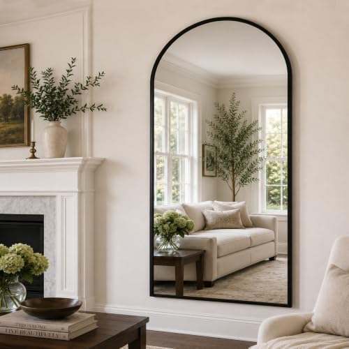 90''x46'' Oversized Full Length Mirrors, Arched Floor Mirror with Stand, Full Body Large Oversized Standing Mirror/Leaning/Hanging Wall Mounted for Living Room, Bedroom, Black - Image 3