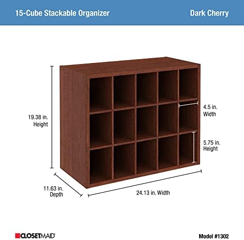ClosetMaid 15 Cube Stackable Storage Organizer for Shoes, Bags, Crafts, Hobbies with Wood Shelves, for Closet, Entryway or Mudroom, Dark Cherry - Image 2