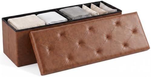 OLIXIS 43 Inch Folding Storage Ottoman Bench, Brown Ottoman with Storage by OLIXIS