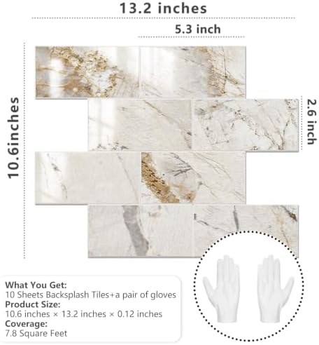 STICKGOO 10-Sheet Backsplash Peel and Stick Subway Tile(Thicker Design, Glossy Pandora Marble) - Image 4