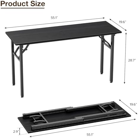 TEMI Long Computer Desk Folding Table - 55.1" Foldable Office Desk, No Assembly, Perfect Writing Table for Bedroom or Apartment, Portable Large Desk or Study Table with Compact Design, Dark Oak - Image 3
