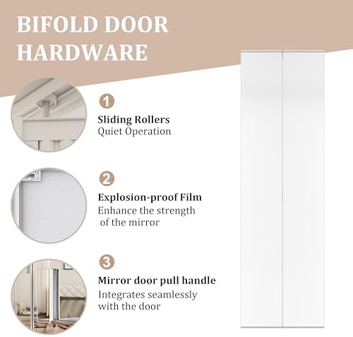 JUBEST Bi Fold Mirror Closet Door with White Steel Frame, Bifolding Mirrored Doors for 24in. x 81in. Door Opening, Hardwares Include, Easy to Install - Image 5