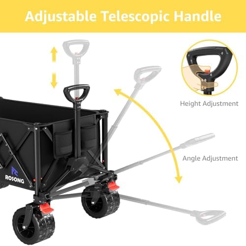 220L Folding Wagon with Detachable 14 Gallon Cooler Bag, Extra Large All-Terrain Heavy Duty Collapsible Beach Wagon Cart with Big Wheels, Foldable Utility Cart for Camping, Tailgate - Image 6