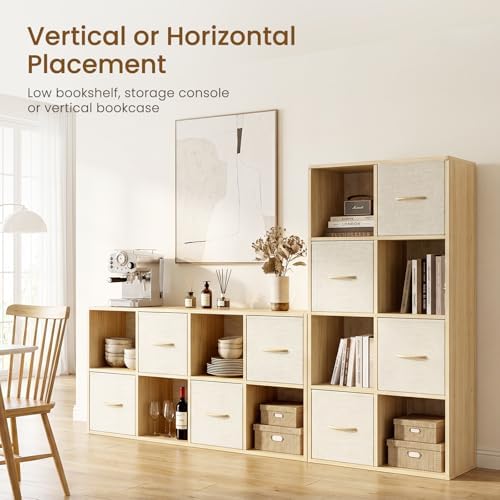 EXPERLAM 8 Cube Storage Organizer - Solid Wood Bookshelf with 4 Storage Bins, Cube Shelf with 2 Removable Back Panels, Vertical or Horizontal Bookcase, Open Book Shelf for Bedroom, Living Room, Office - Image 4