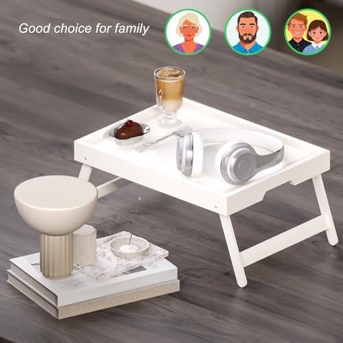 Fibogollo 4 Pack Bamboo Bed Tray Table with Folding Legs,Breakfast Trays,Serving Tray for Food and Snack,Laptop Trays for Working(White) - Image 5
